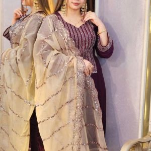 Linen Sequence Three Piece Fabrics: Kamiz: Linen Salowar: Linen Orna: Organja Sequence Body Size: 38,42,44